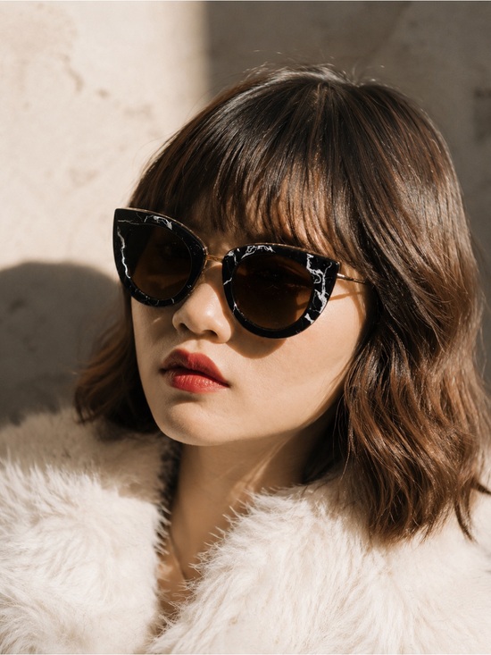 Roxxlyn Genuine Carrara marble Cat Eye Sunglasses